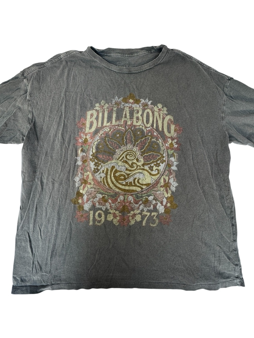Billabong T Shirt Short Sleeve Black Love Louder 1973 Roses Wave Graphic Sz Med